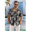 COOFANDY Men’s Short Sleeve Button Down Shirt Casual Summer Beach Untucked Vacation Textured Shirts with Pocket(Black / Plam Leaf)
