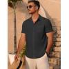 COOFANDY Men’s Short Sleeve Button Down Shirt Casual Summer Beach Untucked Vacation Textured Shirts with Pocket(Black Onyx)