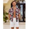 COOFANDY Men’s Short Sleeve Button Down Shirt Casual Summer Beach Untucked Vacation Textured Shirts with Pocket(Black-white Flowers)