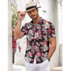 COOFANDY Men’s Short Sleeve Button Down Shirt Casual Summer Beach Untucked Vacation Textured Shirts with Pocket(Black-white Flowers)