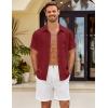 COOFANDY Men’s Short Sleeve Button Down Shirt Casual Summer Beach Untucked Vacation Textured Shirts with Pocket(Burgundy)