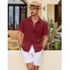 COOFANDY Men’s Short Sleeve Button Down Shirt Casual Summer Beach Untucked Vacation Textured Shirts with Pocket(Burgundy)