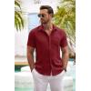 COOFANDY Men’s Short Sleeve Button Down Shirt Casual Summer Beach Untucked Vacation Textured Shirts with Pocket(Burgundy)