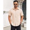 COOFANDY Men’s Short Sleeve Button Down Shirt Casual Summer Beach Untucked Vacation Textured Shirts with Pocket(Cream)