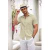 COOFANDY Men’s Short Sleeve Button Down Shirt Casual Summer Beach Untucked Vacation Textured Shirts with Pocket(Dark Khaki)