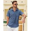 COOFANDY Men’s Short Sleeve Button Down Shirt Casual Summer Beach Untucked Vacation Textured Shirts with Pocket(Denim Blue)