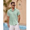 COOFANDY Men’s Short Sleeve Button Down Shirt Casual Summer Beach Untucked Vacation Textured Shirts with Pocket(Gossamer Green)