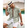 COOFANDY Men’s Short Sleeve Button Down Shirt Casual Summer Beach Untucked Vacation Textured Shirts with Pocket(Green-white Leaves)
