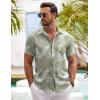 COOFANDY Men’s Short Sleeve Button Down Shirt Casual Summer Beach Untucked Vacation Textured Shirts with Pocket(Green-white Leaves)
