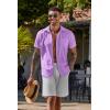 COOFANDY Men’s Short Sleeve Button Down Shirt Casual Summer Beach Untucked Vacation Textured Shirts with Pocket(Lavender)