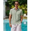 COOFANDY Men’s Short Sleeve Button Down Shirt Casual Summer Beach Untucked Vacation Textured Shirts with Pocket(Light Green)