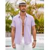 COOFANDY Men’s Short Sleeve Button Down Shirt Casual Summer Beach Untucked Vacation Textured Shirts with Pocket(Light Purple)
