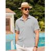 COOFANDY Men’s Short Sleeve Button Down Shirt Casual Summer Beach Untucked Vacation Textured Shirts with Pocket(Ligjt Grey)