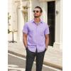 COOFANDY Men’s Short Sleeve Button Down Shirt Casual Summer Beach Untucked Vacation Textured Shirts with Pocket(Lilac Purple)