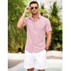 COOFANDY Men’s Short Sleeve Button Down Shirt Casual Summer Beach Untucked Vacation Textured Shirts with Pocket(Lotus Pink)