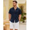 COOFANDY Men’s Short Sleeve Button Down Shirt Casual Summer Beach Untucked Vacation Textured Shirts with Pocket(Navy Blue)