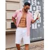 COOFANDY Men’s Short Sleeve Button Down Shirt Casual Summer Beach Untucked Vacation Textured Shirts with Pocket(Pink)