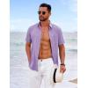 COOFANDY Men’s Short Sleeve Button Down Shirt Casual Summer Beach Untucked Vacation Textured Shirts with Pocket(Purple)