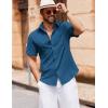 COOFANDY Men’s Short Sleeve Button Down Shirt Casual Summer Beach Untucked Vacation Textured Shirts with Pocket(Sea Blue)