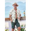 COOFANDY Men’s Short Sleeve Button Down Shirt Casual Summer Beach Untucked Vacation Textured Shirts with Pocket(White-green Leaves)