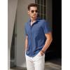 COOFANDY Mens Short Sleeve Button Down Shirt Casual Untucked Summer Shirt with Pocket(Deep Blue)