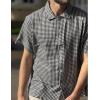 COOFANDY Mens Short Sleeve Button Down Shirt Plaid Button Up Shirts Casual 75% Cotton Work Shirts(B-black&white)