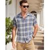 COOFANDY Mens Short Sleeve Button Down Shirt Plaid Button Up Shirts Casual 75% Cotton Work Shirts(Blue&white)