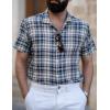 COOFANDY Mens Short Sleeve Button Down Shirt Plaid Button Up Shirts Casual 75% Cotton Work Shirts(Blue&white)