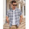 COOFANDY Mens Short Sleeve Button Down Shirt Plaid Button Up Shirts Casual 75% Cotton Work Shirts(Blue&white)