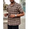 COOFANDY Mens Short Sleeve Button Down Shirt Plaid Button Up Shirts Casual 75% Cotton Work Shirts(Brown)