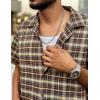 COOFANDY Mens Short Sleeve Button Down Shirt Plaid Button Up Shirts Casual 75% Cotton Work Shirts(Brown)