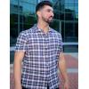 COOFANDY Mens Short Sleeve Button Down Shirt Plaid Button Up Shirts Casual 75% Cotton Work Shirts(Dark Blue&white)