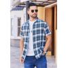 COOFANDY Mens Short Sleeve Button Down Shirt Plaid Button Up Shirts Casual 75% Cotton Work Shirts(Dark Green&white)