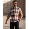 COOFANDY Mens Short Sleeve Button Down Shirt Plaid Button Up Shirts Casual 75% Cotton Work Shirts(Orange)