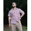 COOFANDY Mens Short Sleeve Button Down Shirt Plaid Button Up Shirts Casual 75% Cotton Work Shirts(Wine Red&white)