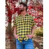 COOFANDY Mens Short Sleeve Button Down Shirt Plaid Button Up Shirts Casual 75% Cotton Work Shirts(Yellow&blue)