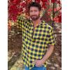 COOFANDY Mens Short Sleeve Button Down Shirt Plaid Button Up Shirts Casual 75% Cotton Work Shirts(Yellow&blue)