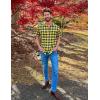 COOFANDY Mens Short Sleeve Button Down Shirt Plaid Button Up Shirts Casual 75% Cotton Work Shirts(Yellow&blue)