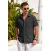 COOFANDY Mens Short Sleeve Button Down Shirts 100% Cotton Beach Style Textured Shirts(Black)
