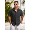 COOFANDY Mens Short Sleeve Button Down Shirts 100% Cotton Beach Style Textured Shirts(Black)