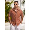 COOFANDY Mens Short Sleeve Button Down Shirts 100% Cotton Beach Style Textured Shirts(Caramel)