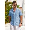 COOFANDY Mens Short Sleeve Button Down Shirts 100% Cotton Beach Style Textured Shirts(Light Blue)