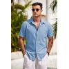 COOFANDY Mens Short Sleeve Button Down Shirts 100% Cotton Beach Style Textured Shirts(Light Blue)