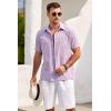 COOFANDY Mens Short Sleeve Button Down Shirts 100% Cotton Beach Style Textured Shirts(Lilac)