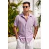 COOFANDY Mens Short Sleeve Button Down Shirts 100% Cotton Beach Style Textured Shirts(Lilac)