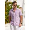 COOFANDY Mens Short Sleeve Button Down Shirts 100% Cotton Beach Style Textured Shirts(Lilac)