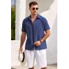 COOFANDY Mens Short Sleeve Button Down Shirts 100% Cotton Beach Style Textured Shirts(Navy)