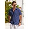 COOFANDY Mens Short Sleeve Button Down Shirts 100% Cotton Beach Style Textured Shirts(Navy)