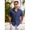 COOFANDY Mens Short Sleeve Button Down Shirts 100% Cotton Beach Style Textured Shirts(Navy)