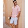 COOFANDY Mens Short Sleeve Button Down Shirts 100% Cotton Beach Style Textured Shirts(Pink)